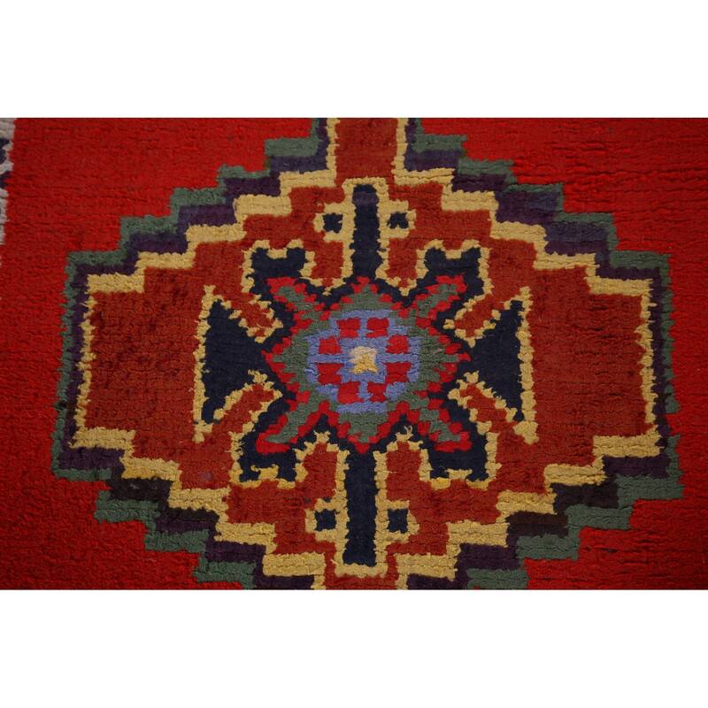 Red Geometric Anatolian Turkish Runner Rug Handmade Silk Carpet - 2'9"x 12'11"