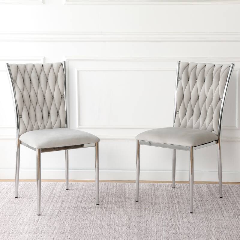 Modern Simple Velvet Dining Chair, Family Bedroom Stool Back Student Table Chair (Set Of 2) - Light Gray