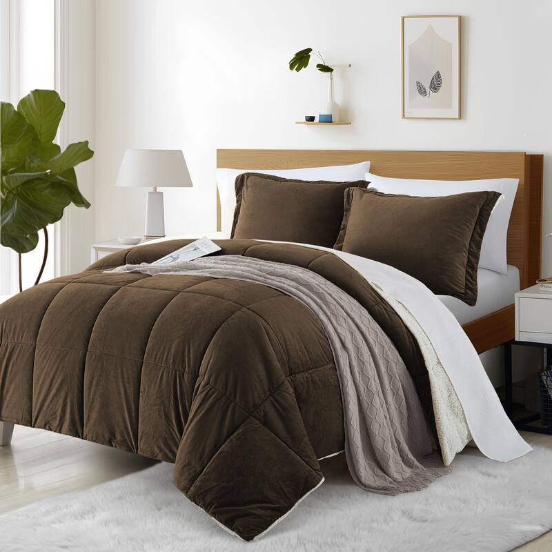 Dual-Side Fluffy Soft Comforter Set, Winter Plush Fuzzy Bedding Set