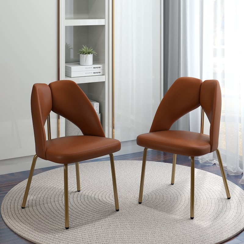 PU Leather Upholstered Dining Chairs with Metal Legs Set of 2 - 18.9"W x 21.2"W x 31.5"H - Orange
