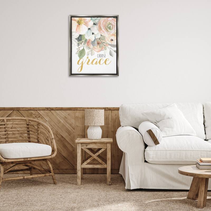 Stupell Choose Grace on Florals Framed Floater Canvas Wall Art Design By Carol Robinson