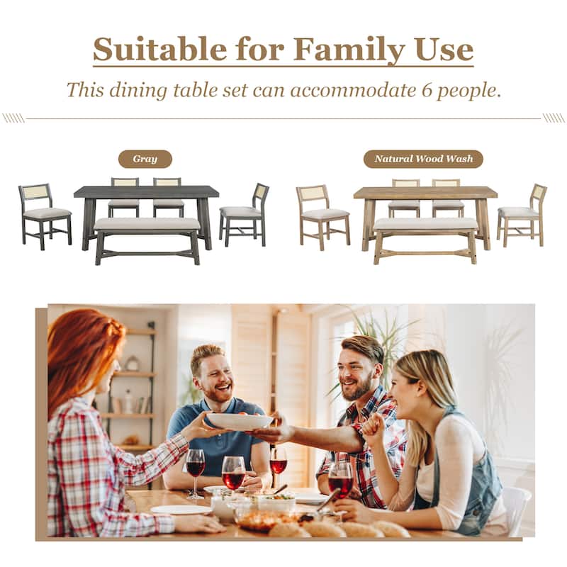 6-piece Retro Farmhouse Style Dining Set