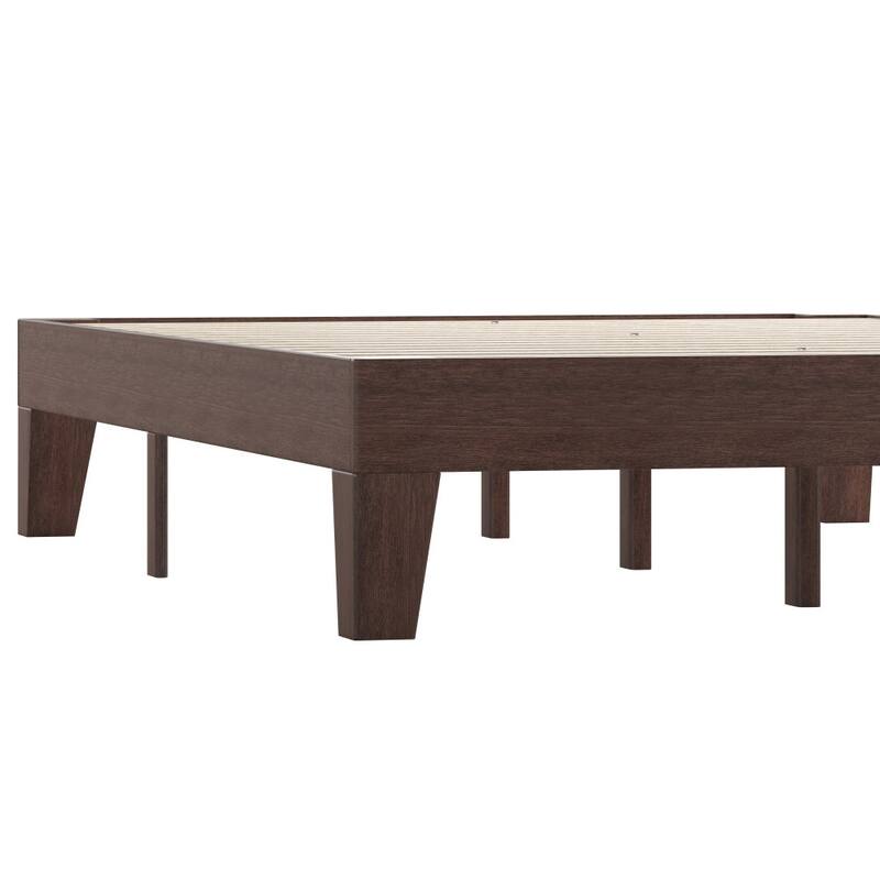 Wood Platform Bed with 14 Wooden Support Slats