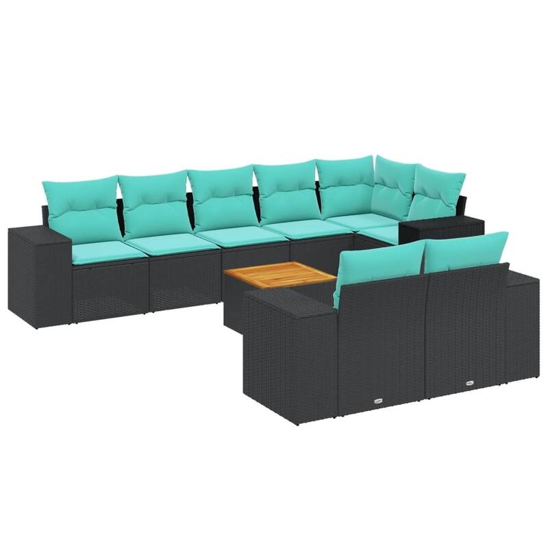 vidaXL 9 Piece Patio Sofa Set with Cushions Black Poly Rattan - 24.4 x 24.4 x 27.2