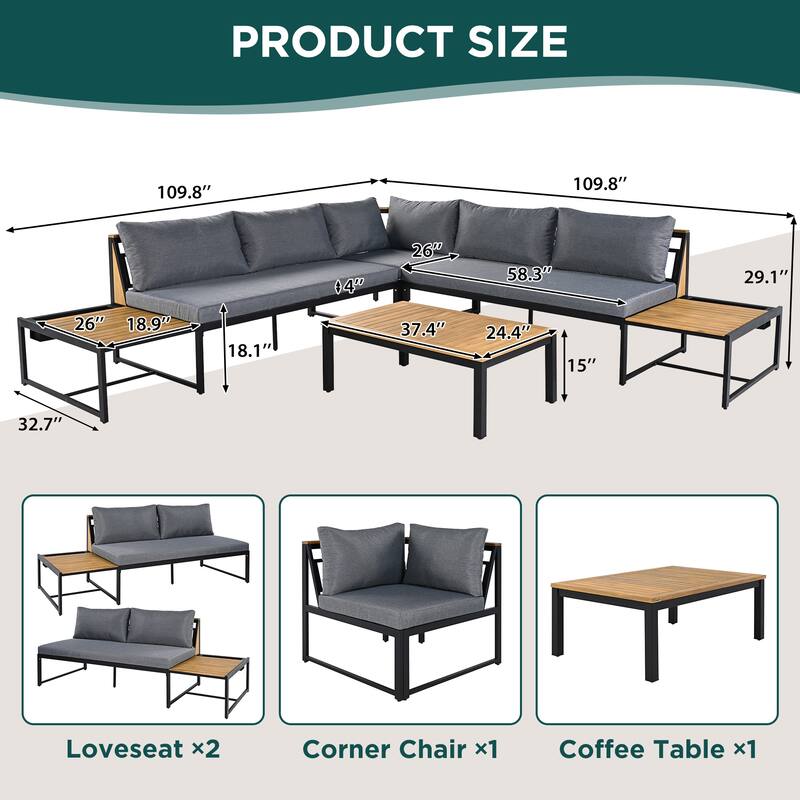 Outdoor Sofa Set L-shape Sectional with 2 Side Table and Coffee Table