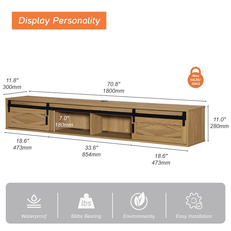 Floating TV Stand with Charging Station for TVs up to 80 Inches
