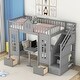 preview thumbnail 3 of 25, Twin-Over-Twin Bunk Bed with Convertible Desk, Solid Pine Wood, Playhouse Design, Fence-Shaped Frame, Grey