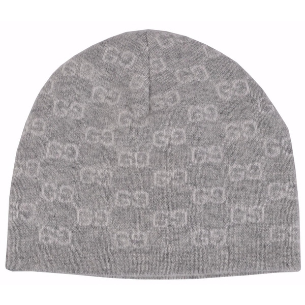 Gucci Men's 387577 100% Cashmere Grey GG Guccissima Beanie Ski Winter Hat - One size