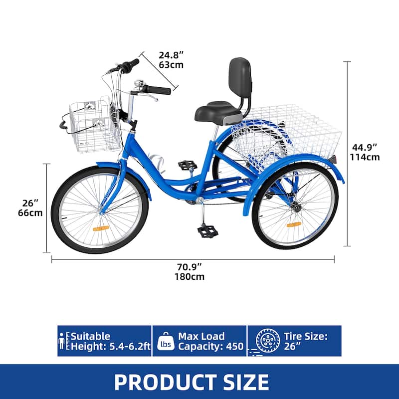 Adult Tricycle 3 Wheel Bikes 7 Speed Trike Bike