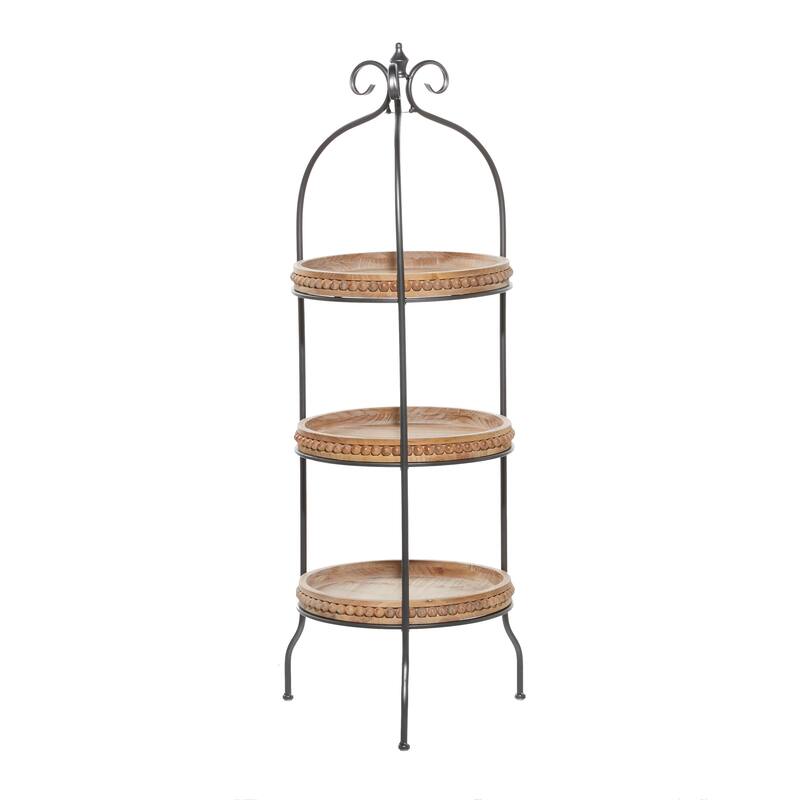 Brown Metal Arched Beaded 3 Shelves Shelving Unit with Scroll Top