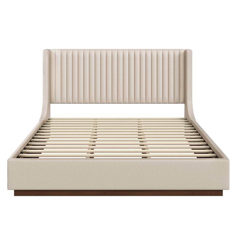 Wooden Upholstered Platform Bed with Padded Headboard-Queen/King Size