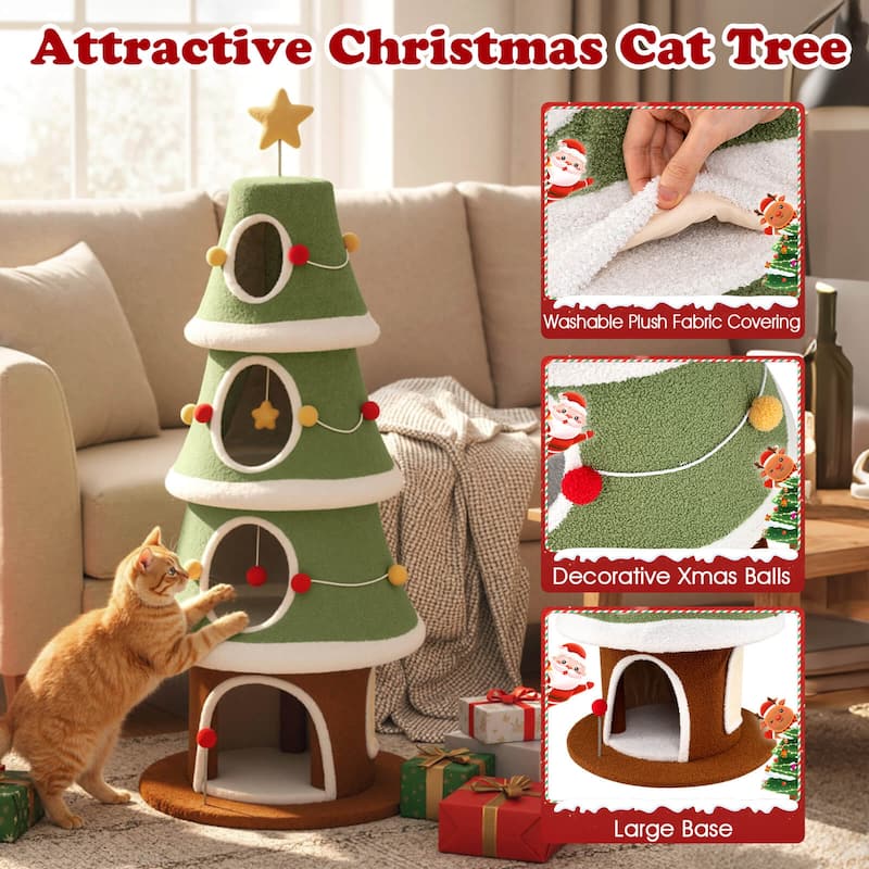 Costway 61”Large Christmas Cat Tree with 4 Condos, Sisal Carpet, - as pic shows - See Details
