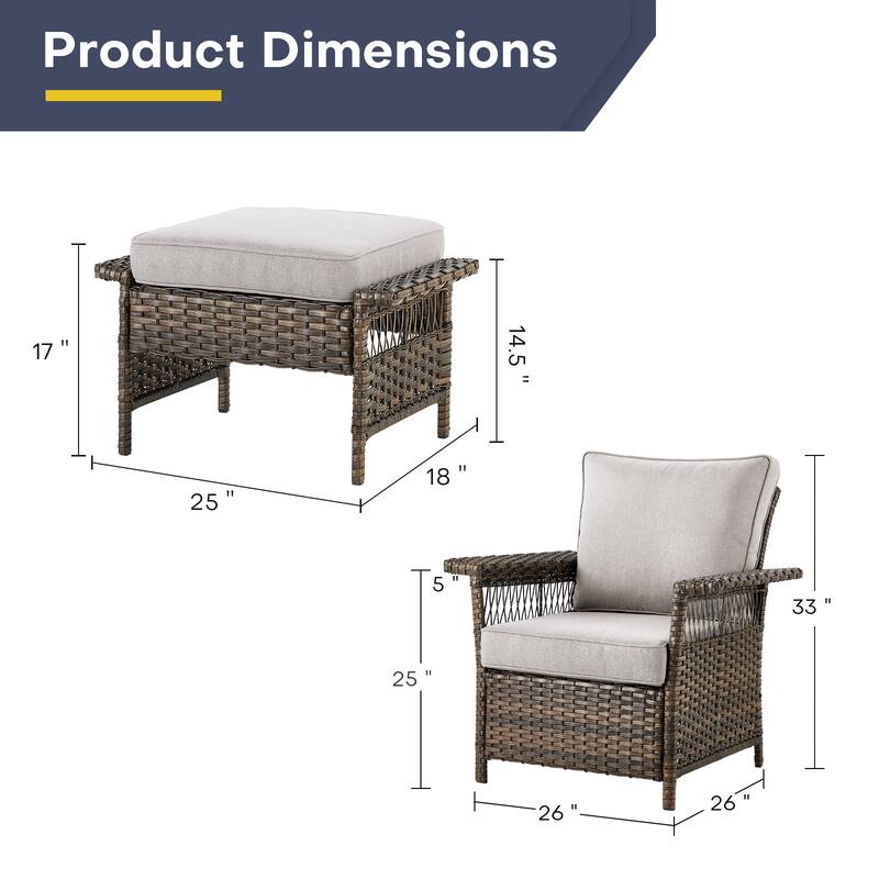 Gymojoy 4PCS Chairs Outdoor Patio Rattan with Ottoman