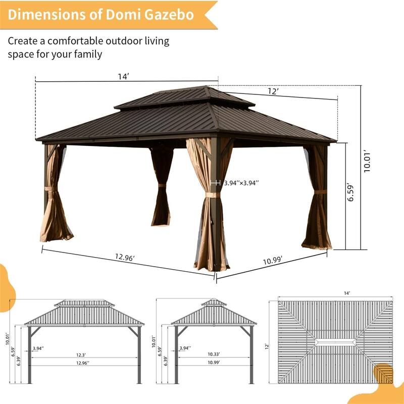 GDFStudio - Madison Grove 12x14 Hardtop Gazebo with Double Roof, Curtains & Netting for Outdoor Gatherings