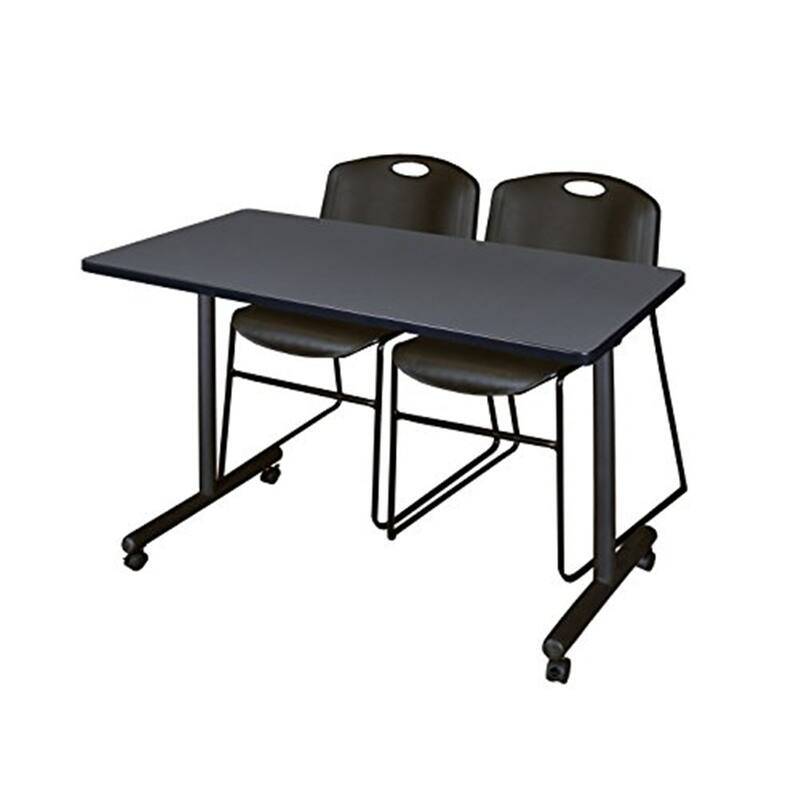 48" x 24" Mobile Training Table- Grey & 2 Stack Chairs- Black