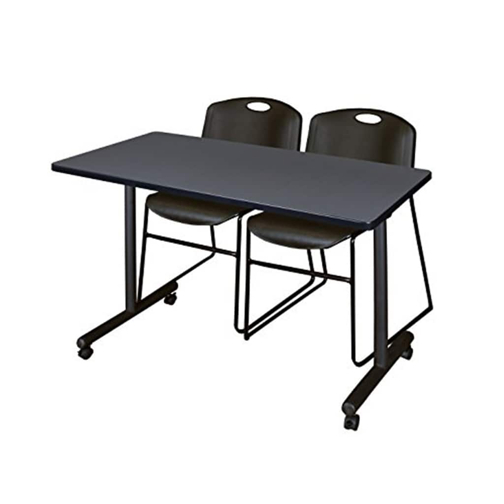 48" x 24" Mobile Training Table- Grey & 2 Stack Chairs- Black