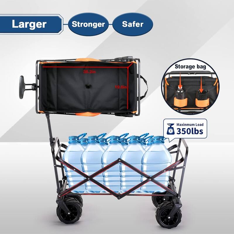 Heavy-Duty 350lb Capacity All-Terrain Folding Wagon - Collapsible Utility Cart with Large Wheels