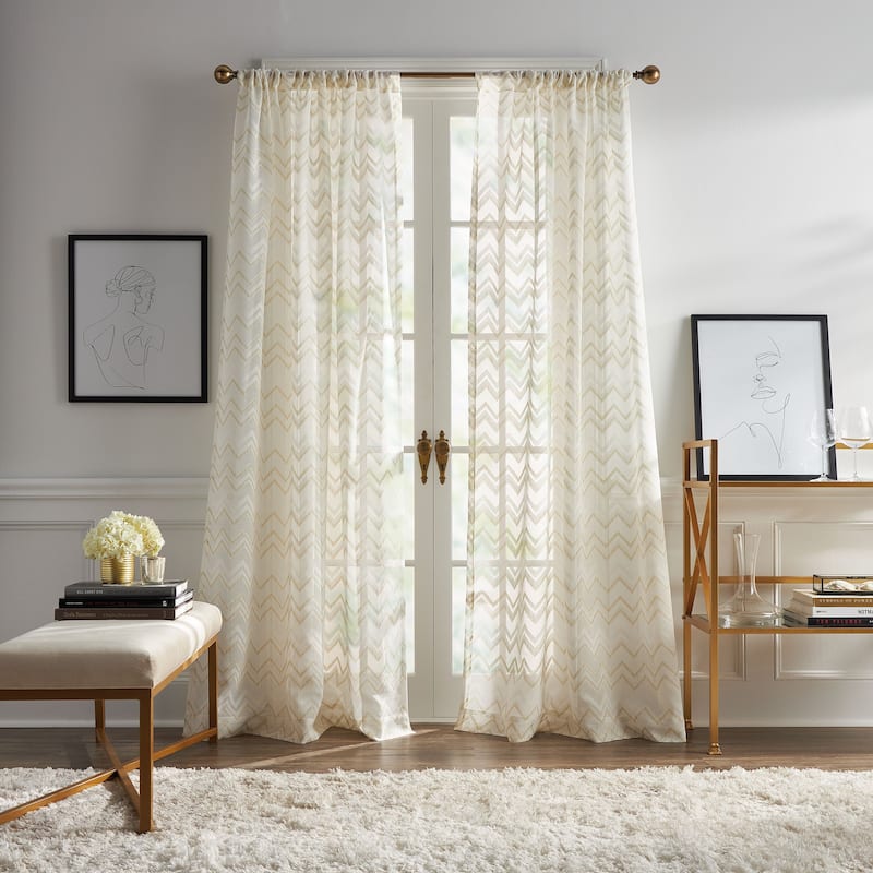 KARL LAGERFELD PARIS Simone Curtain Panel Pair - 95 Inches - White/Taupe