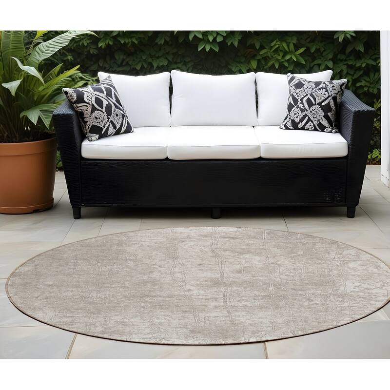 Bane Artistic Abstract Weather Resistant Versatile Elegance Outdoor Rug - 8' Round - Ivory