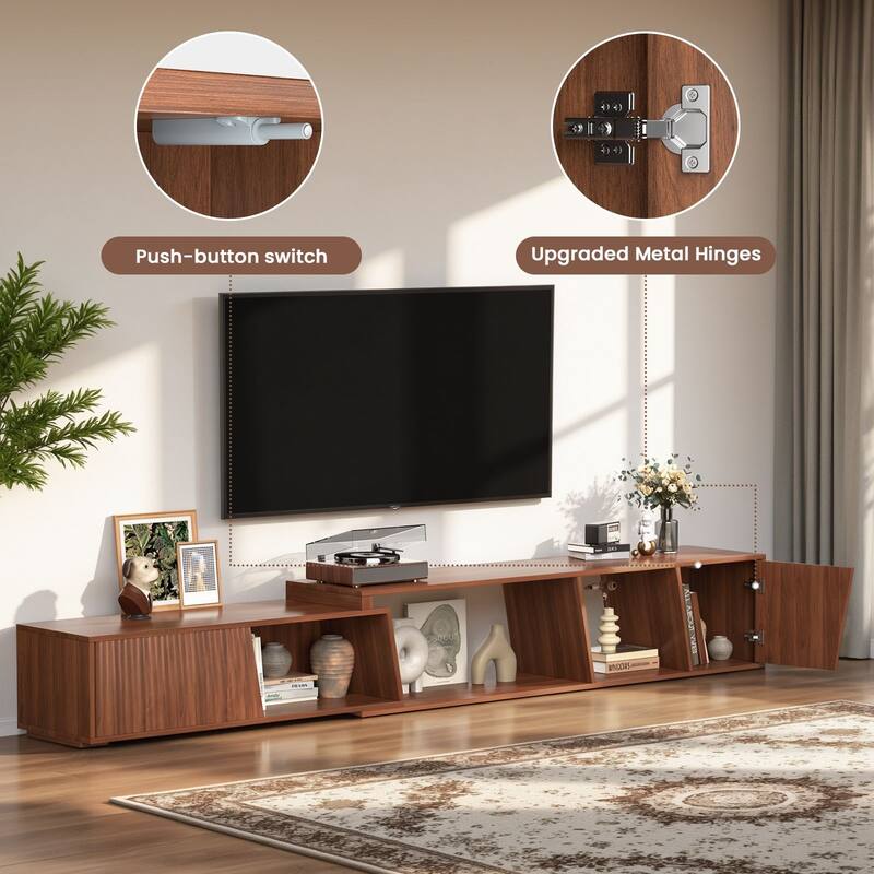 Meyreso Modern Extendable TV Stand with Drawers, Adjustable 71-106 Inch Media Console