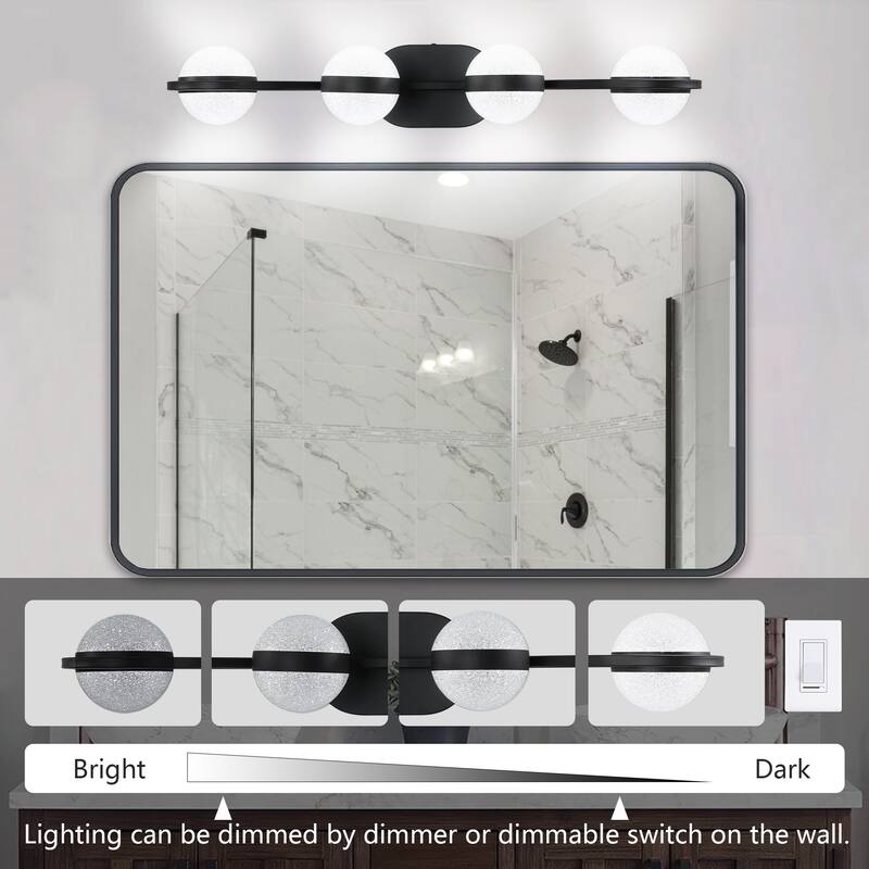 30" Minimalist LED Bathroom Vanity Light with Crystal Sand Acrylic Shades, 4-Light Wall Mounted Decorative Lighting Fixture