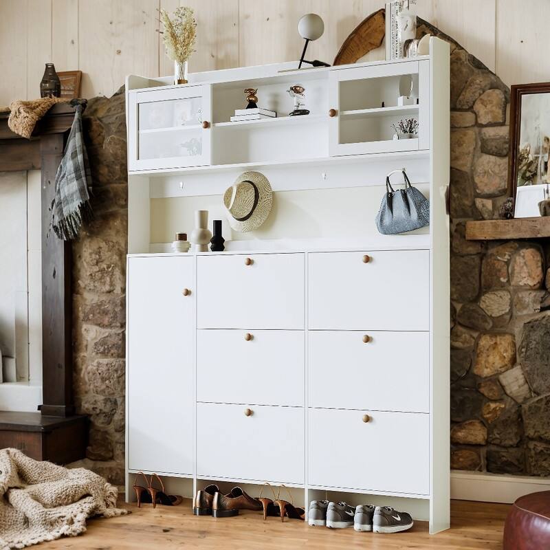 Large Hall Tree Shoe with 6 Flip Drawers and 4Hooks, Black