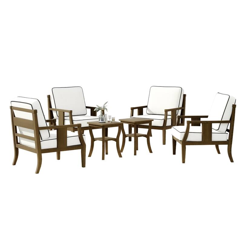 6-piece Outdoor Teak Seating Set Club Chairs with Cushions