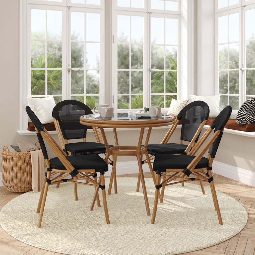 Indoor/Outdoor Commercial Bistro Set with Table and Four Chairs