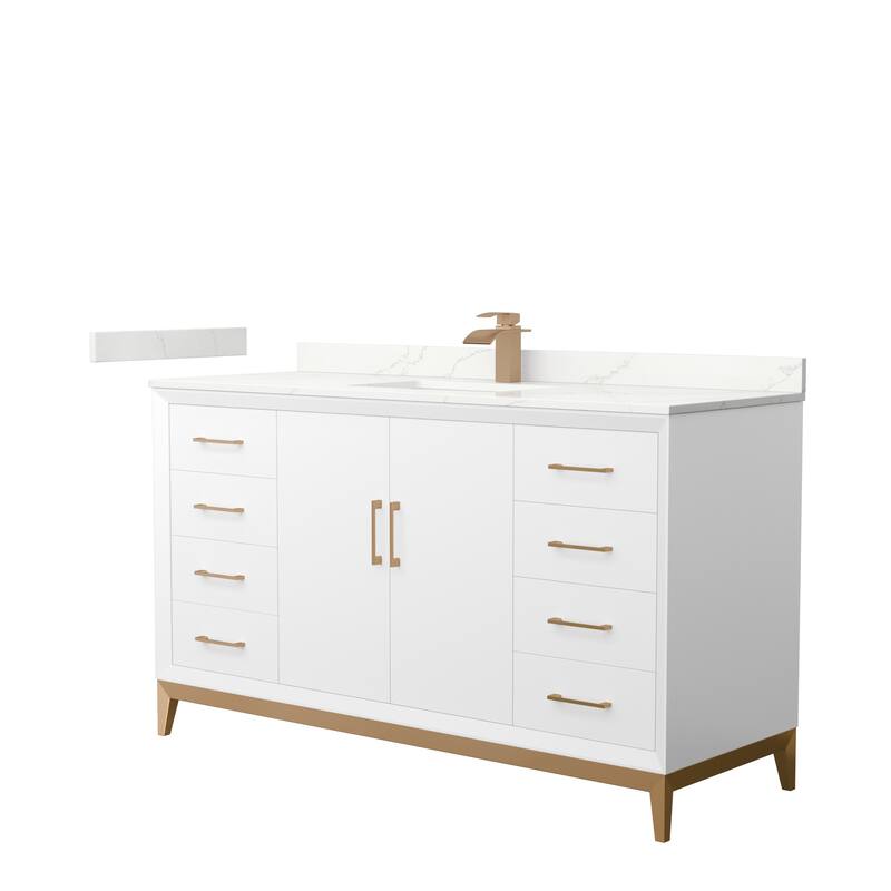 Amici 60-inch Single Vanity, Quartz Top - White, Bronze Trim, Giotto Quartz Top