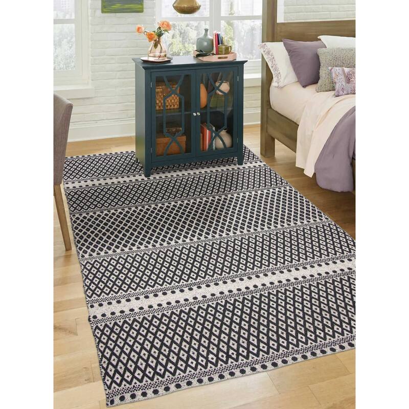 ECARPETGALLERY Hand Tufted Sienna Black Wool Rug - 5'7 x 7'4