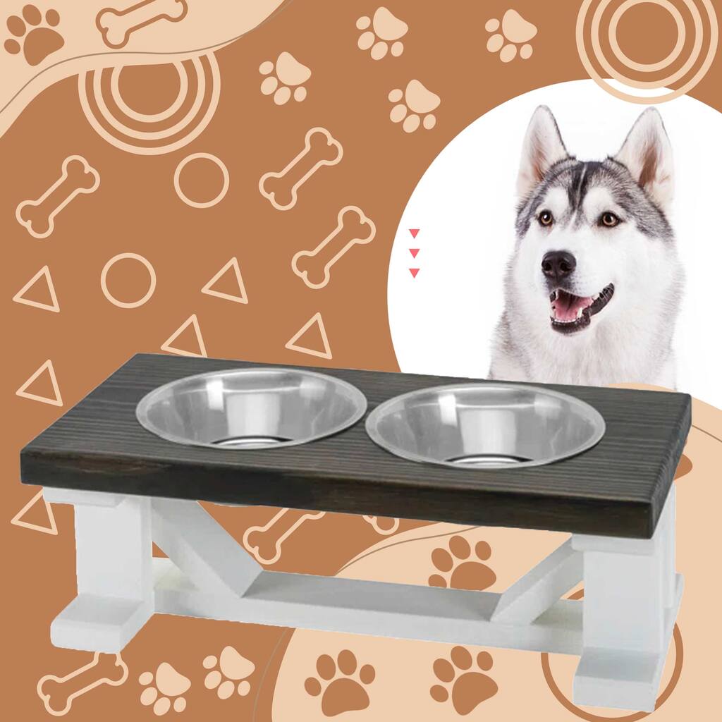 Bearwood Essentials Elevated Dog Feeder Bowls - Raised Dog Bowl Feeder with Stand - Includes 2 Stainless Steel Bowls