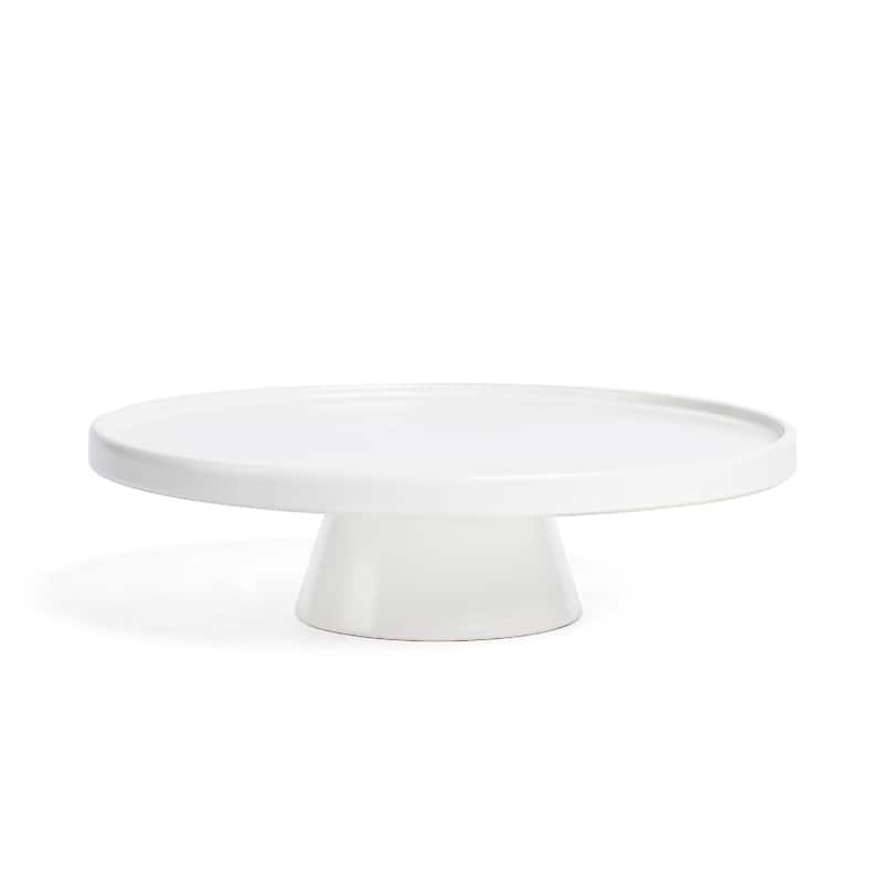 over&back Semi-Matte Stoneware Round Cake Stand - White