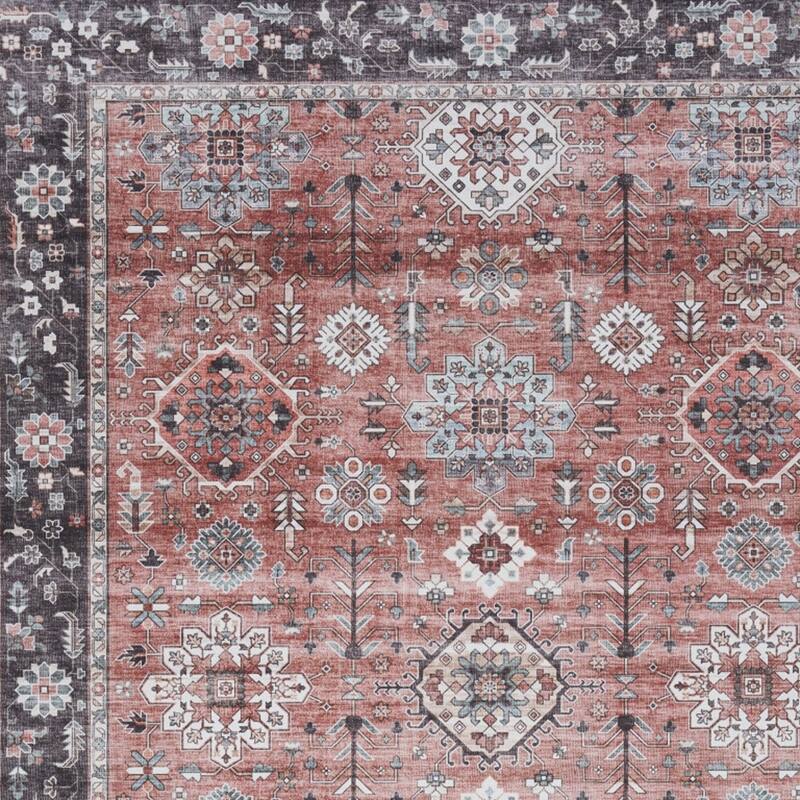 Power Loomed Distressed Floral Traditional Non Skid Stain Resistant Low Pile Area Rug - 118' X '94' X '0.25