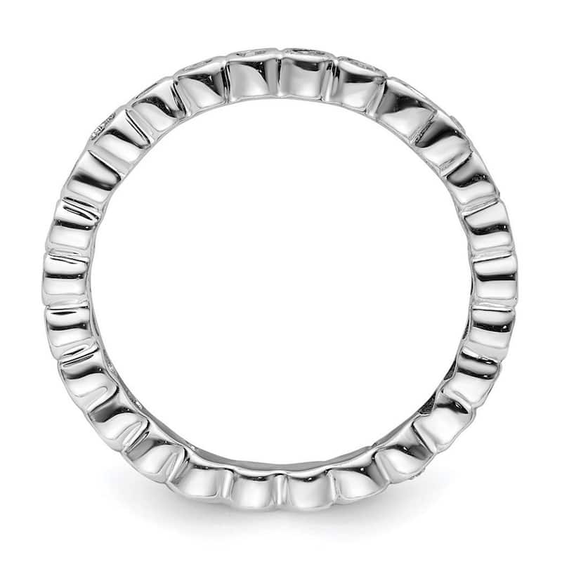 Curata 925 Sterling Silver Bezel Polished Patterned Stackable Expressions Diamond Ring