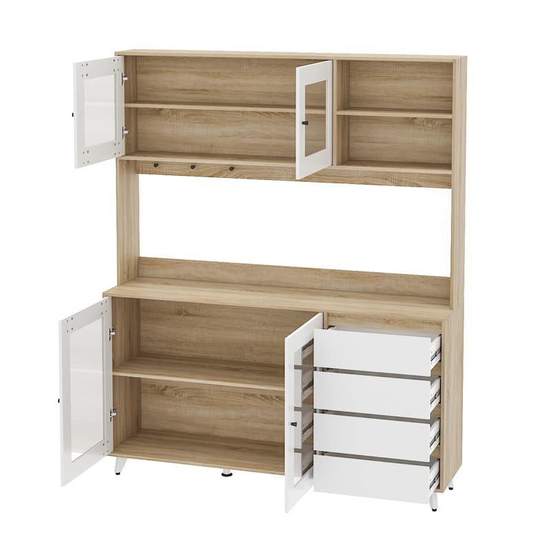 63"W 74.8"W Buffet with Hutch, Freestanding Kitchen Pantry