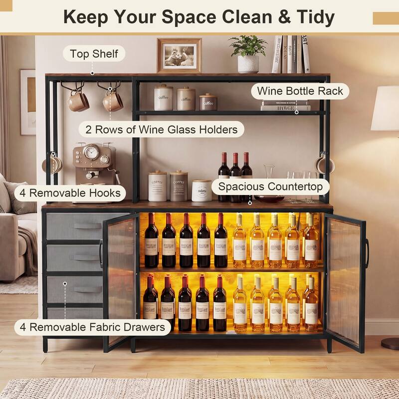 Gymax Sideboard Buffet Cabinet w/ LED Lights 55'' Coffee Table w/