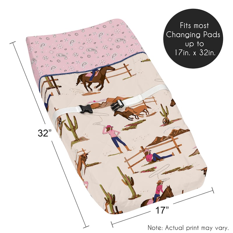 Sweet Jojo Designs Western Cowgirl Girl Changing Pad Cover Wild West Bandana Paisley Vintage Country Animal Southwest Brown Pink