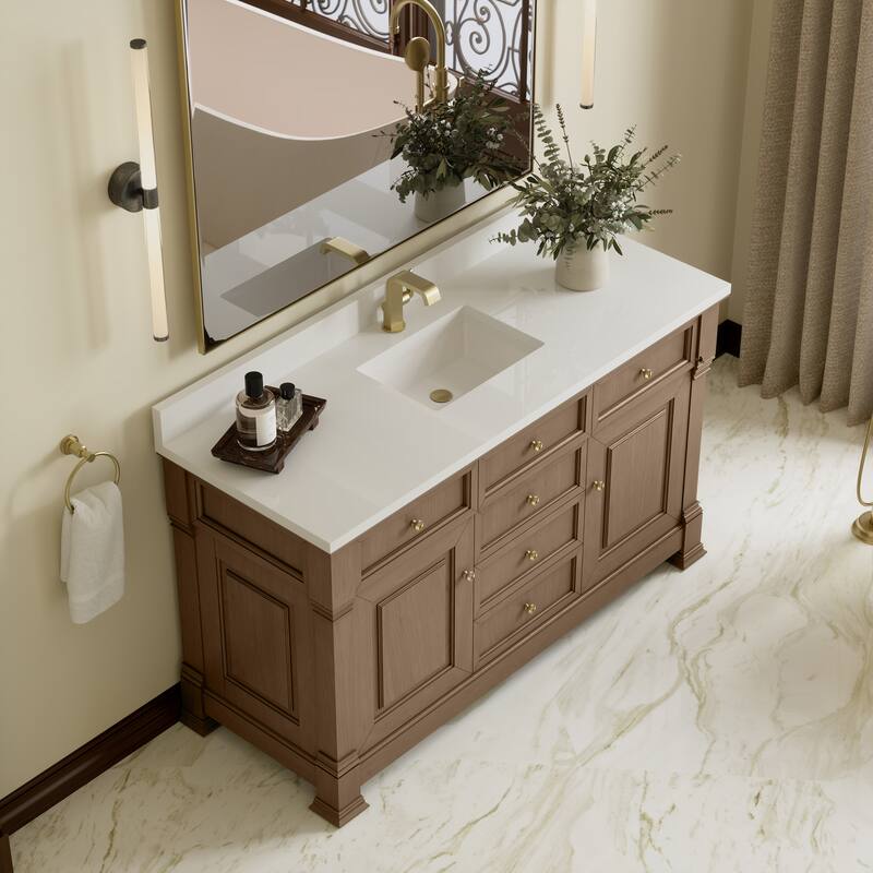 Brookfield 60S" Single Vanity, Pecan - White Zeus - Single Hole