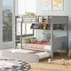 preview thumbnail 9 of 22, Full Over Full Bunk Bed with Twin Trundle and Bookshelf, Solid Pine Wood Frame, Separable Design, for Kids and Teens Gray