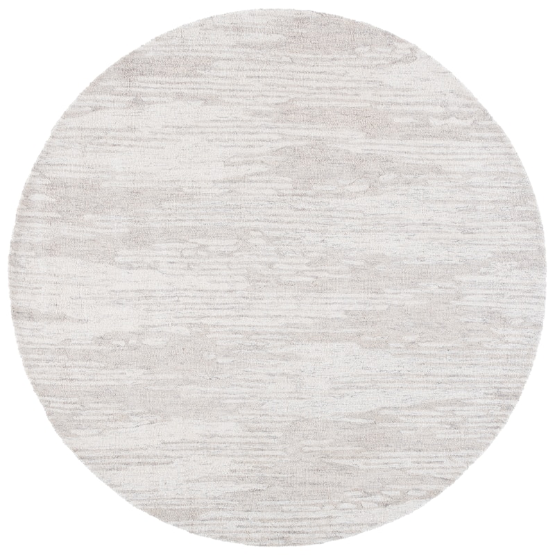 SAFAVIEH Handmade Ebony Sandy Wool Rug - 6' Round - Grey/Ivory