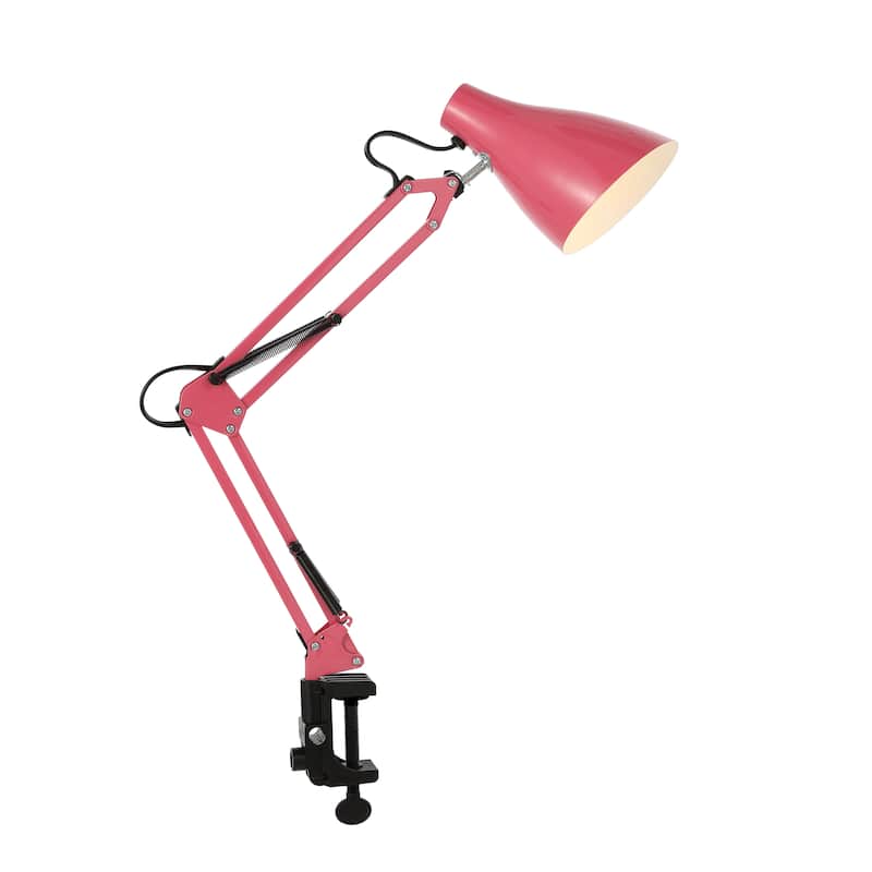 Hugo 28.5" Classic Industrial Adjustable Articulated Clamp-On LED Task Lamp, by JONATHAN Y - Pink
