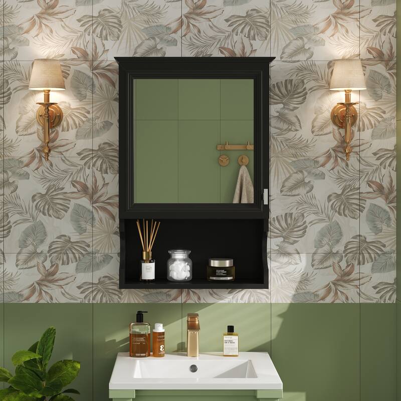 GDFStudio - Larenta Modern Wall-Mounted Bathroom Medicine Cabinet with Mirror, Adjustable Shelves & Half-moon Silhouette - 20"W