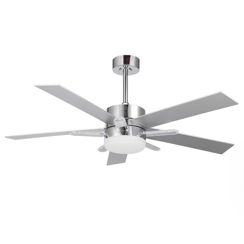 52-Inch Chrome Modern Integrated LED Ceiling Fan with 5 Acrylic Bars and Remote