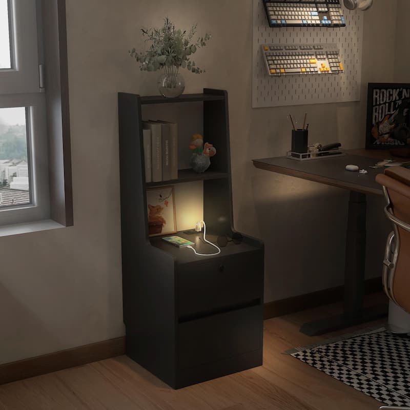 Modern Smart Nightstand with Charging Station and Night Light
