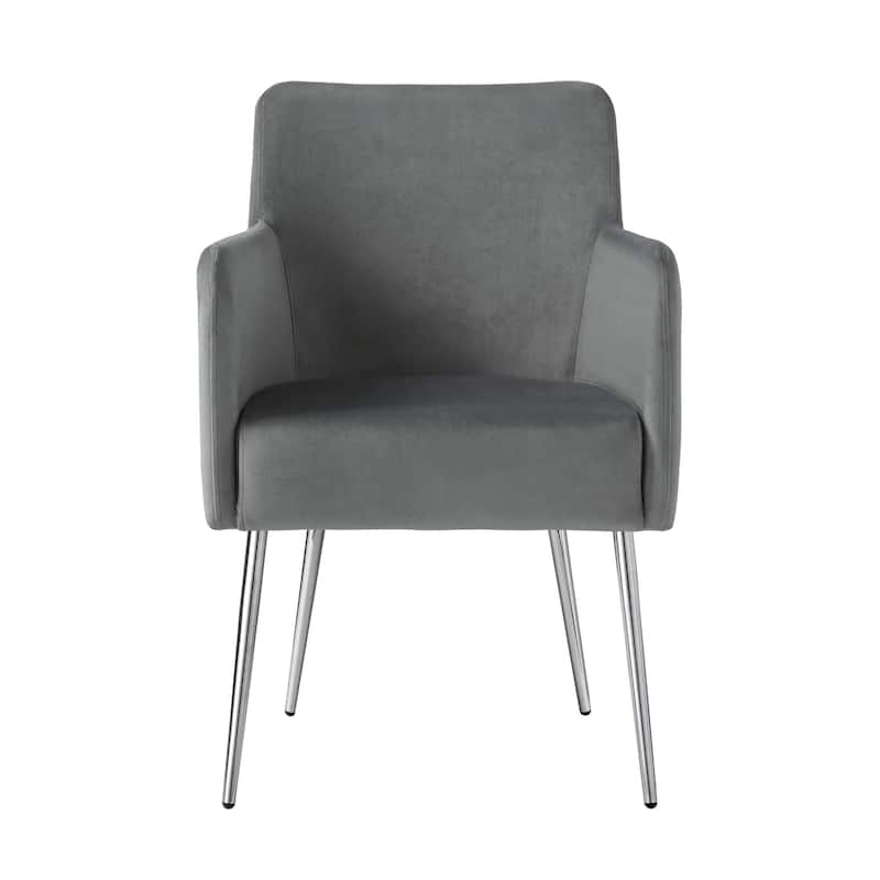 HomeRoots Set of Two Light Gray And Silver Upholstered Velvet Dining Arm Chairs - 25 in. x 33.5 in. x 22 in.