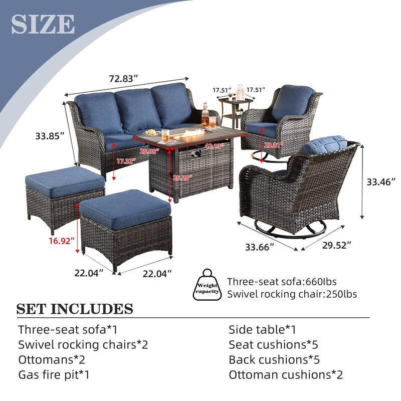 OVIOS 7-piece Patio Swivel Chair Set with 42" Fire Table