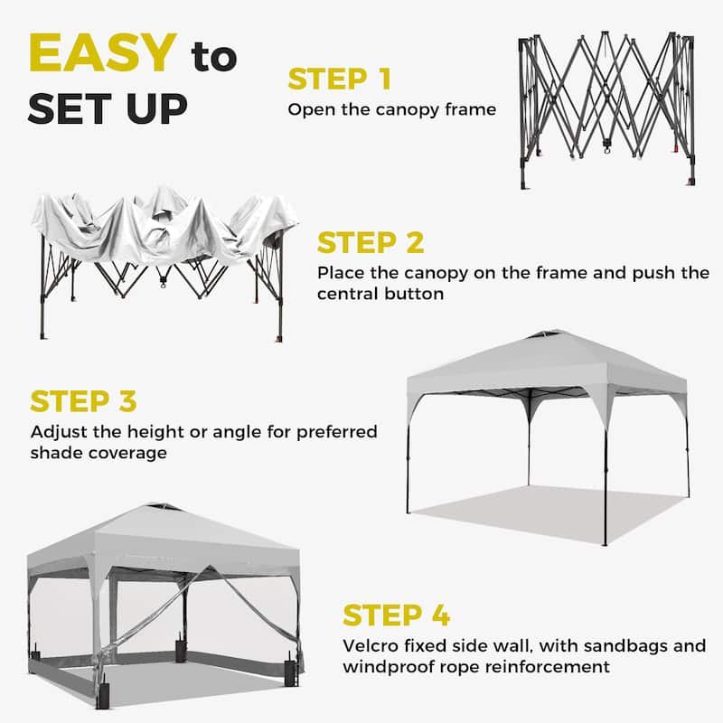 Ainfox 12x12FT Pop Up Canopy Tent with One Push Setup, Gazebo with 4 PVC Transparent Sidewalls