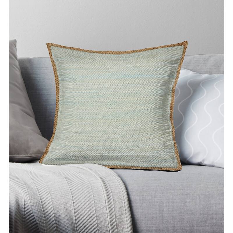 Sevita Relai Coastal Solid Blue/Tan Hand-Woven Indoor Throw Pillow