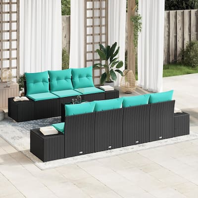 vidaXL 8 Garden Sofa Set with Cushions Black Poly Rattan - 115.7 x 24.4 x 27.2