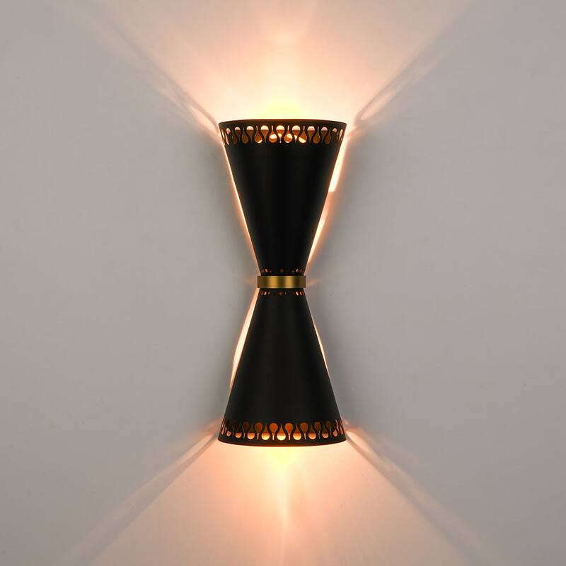 Mid-Century 2-Light Hourglass Up and Down Wall Lamp Black Gold